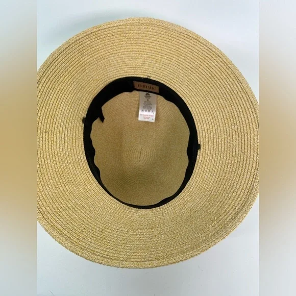 Furtalk Wide Ribbon Straw Beach Sun Hat tan khaki beige with black size medium - Picture 9 of 11